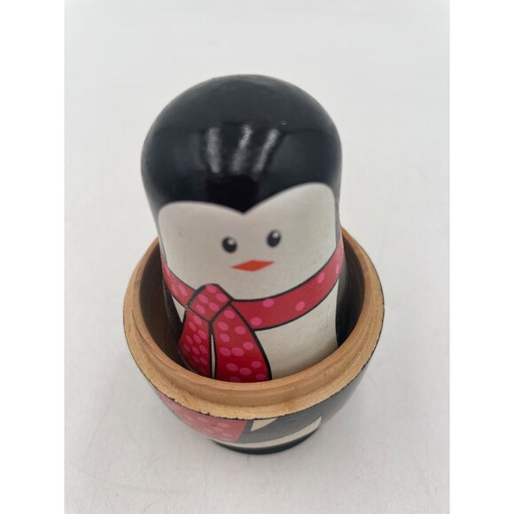 Penguin Nesting Dolls Set Of 5 Hand-Painted Wooden Matryoshka Gift - Picture 9 of 10